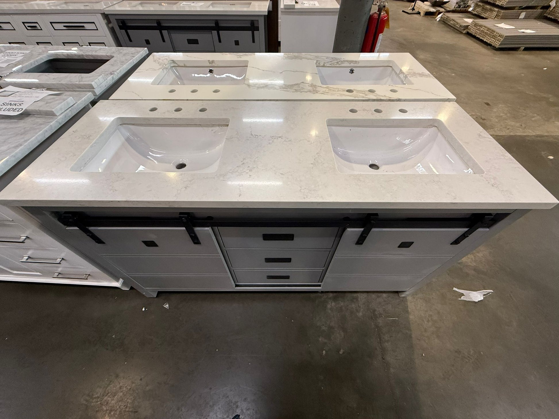Florence Gray 60-inch Double Sink Bathroom Vanity with Carrara White Marble Top, VV360G-TV160D, FINAL PRICE: $999.99 + TAX