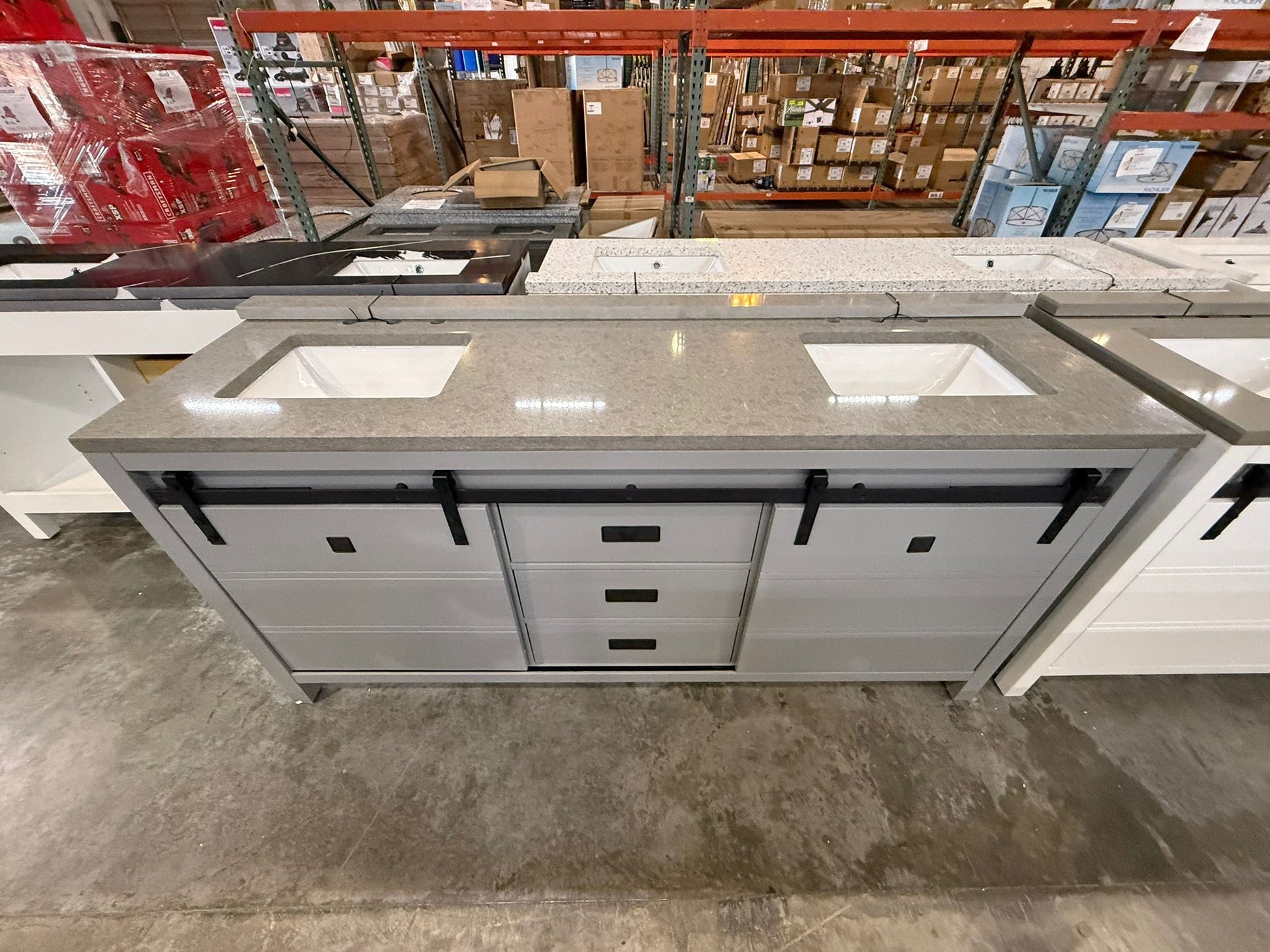 Florence 72-inch Double Sink Bathroom Vanity in Gray with Custom Quartz Top, VV372G-CQTSQ, Retail: $2,099.95, FINAL PRICE: $1,299.99 + TAX