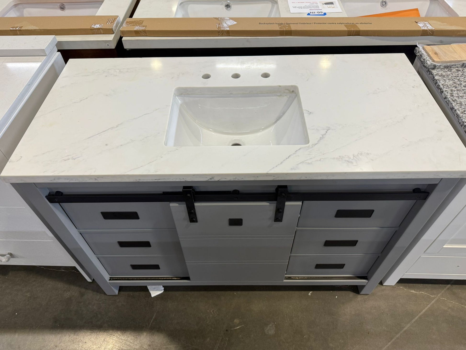 Florence 48-inch Grey Single Sink Bathroom Vanity with Custom Quartz Top, VV348G-CQTSQ, Retail: $1,399.95, CLEARANCE PRICE: $799.99 + TAX