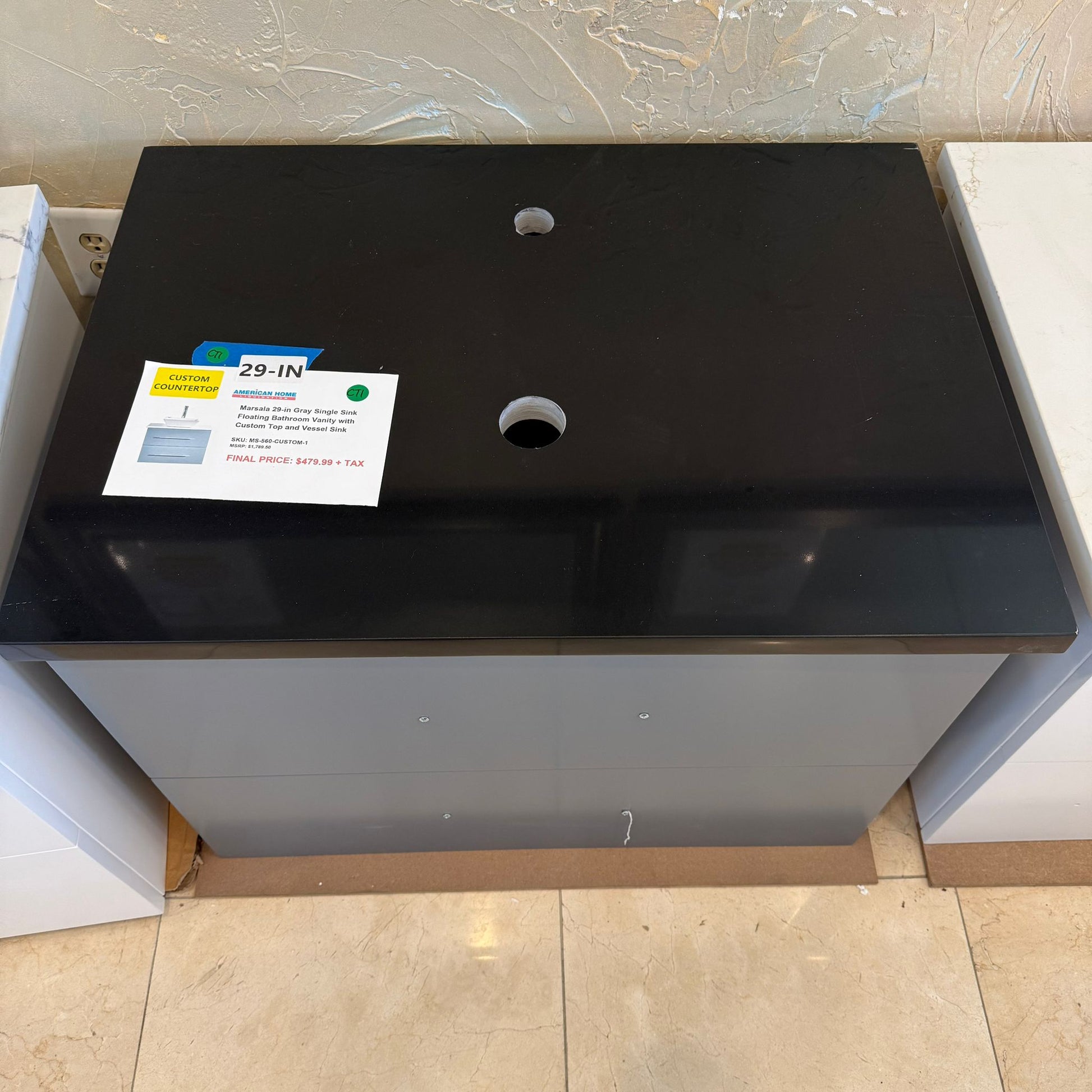 Marsala 29-in Single Sink Floating Bathroom Vanity with Custom Top and Vessel Sink, MS-560-CUSTOM, FINAL PRICE: $479.99 + TAX