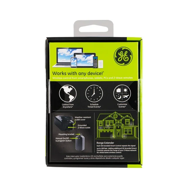 GE Z-Wave Wireless Plug-In Outdoor Smart Lighting Control Switch, 12720