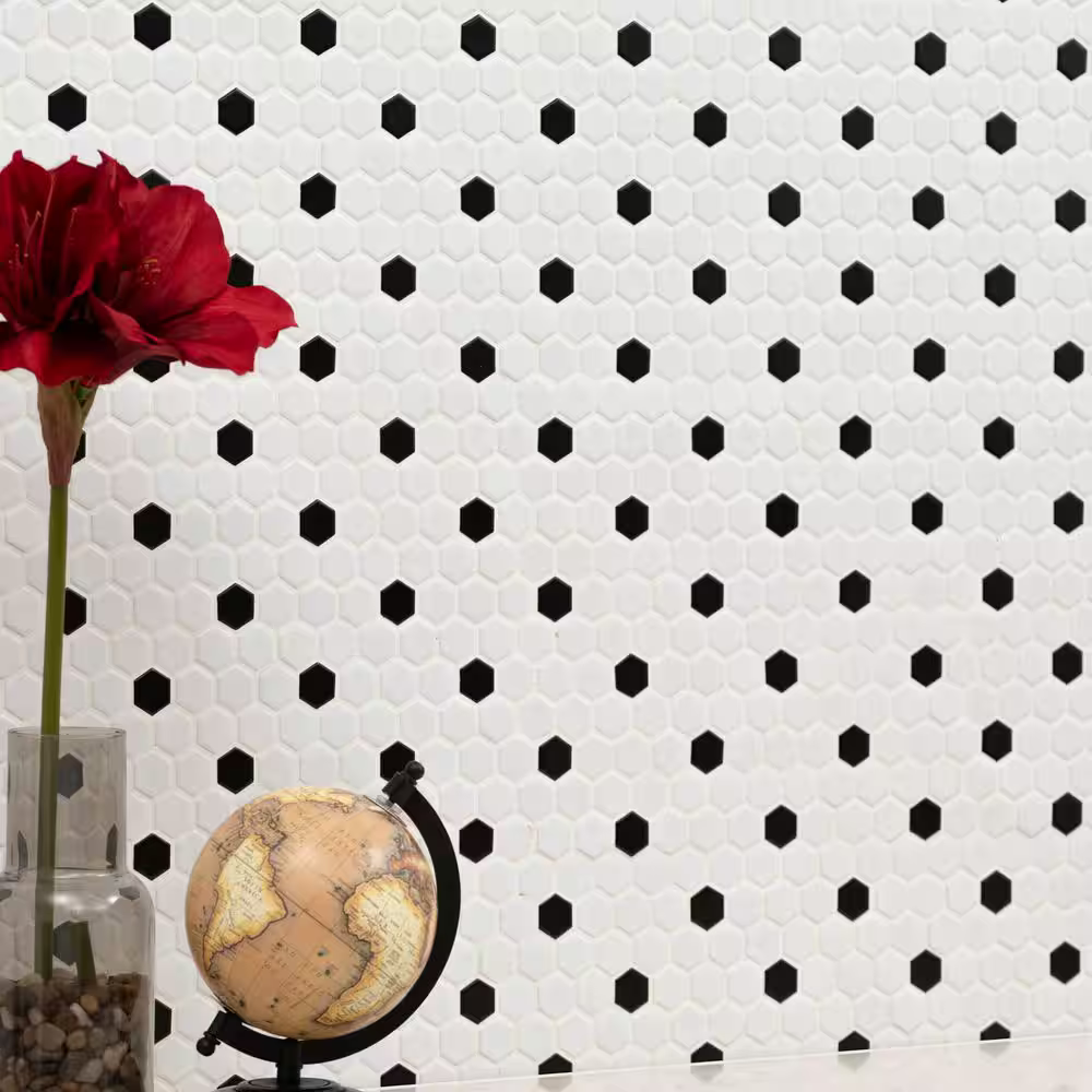 Adelaide Black Hexagon 10x12 Matte Porcelain Mesh-Mounted Mosaic Tile, SMOT-PT-ADELHEX-1HEXM, 12.45sf, 15 pcs, 6mm, 30 lbs, FINAL PRICE: $3.99/pc, $59.85/box + Tax