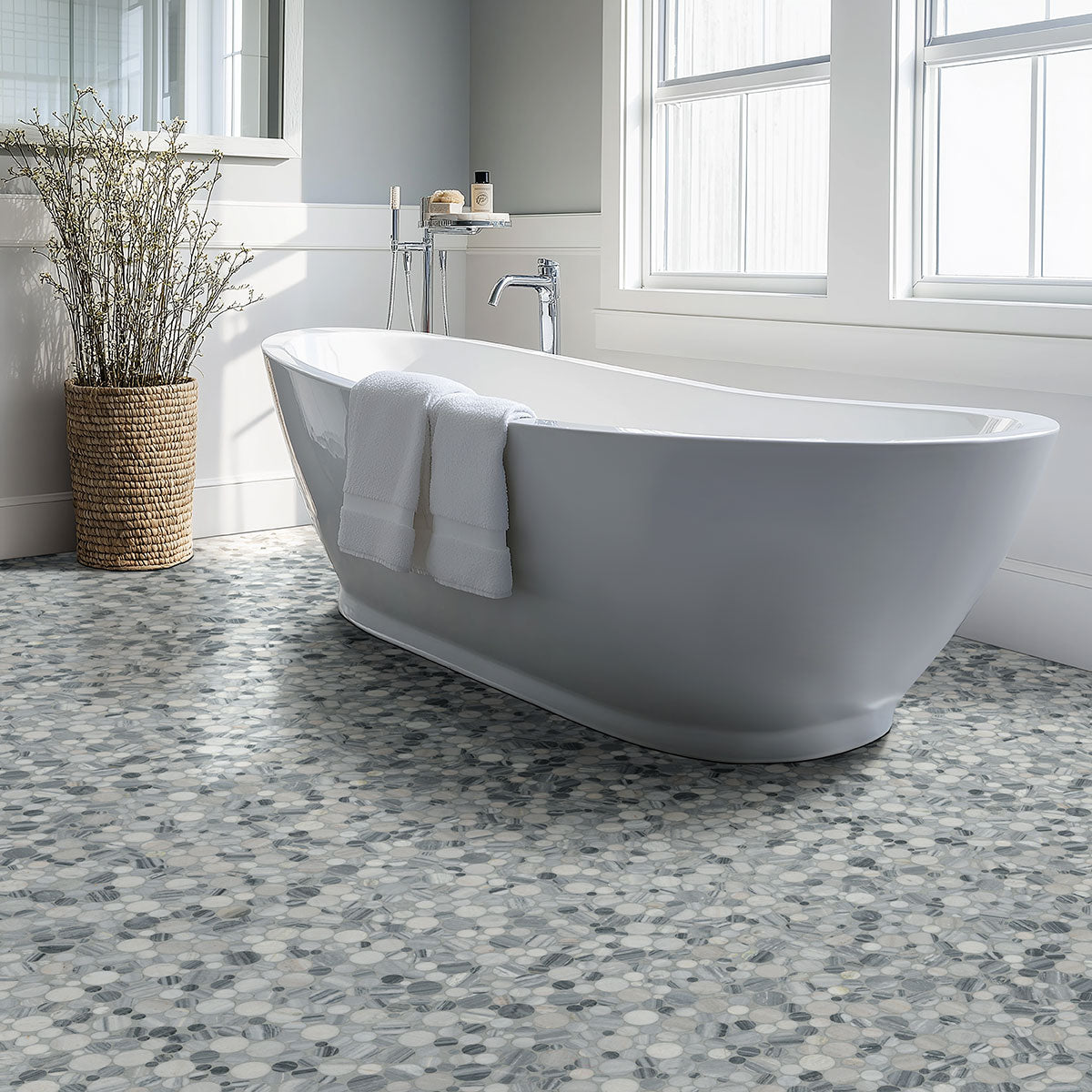 Alaska Gray Pebble 12x12  Mosaic, Retail: $22.15/pc, 10 sf/bx, 10 pcs/bx, 45 lbs/bx,  FINAL PRICE: $9.99/pc, $99.90/ Box + TAX