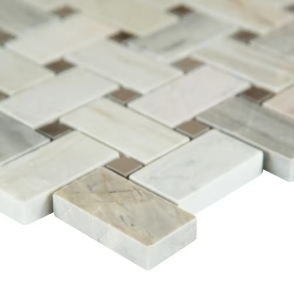 **PER PCS** Angora Basketweave 12x12 Polished Marble Mesh-Mounted Mosaic, ANGORA-BWP10MM, 9.7mm, 10pcs, 45 lbs, 10sf, Retail: $14.46/pc, FINAL PRICE: $6.99/pc + Tax