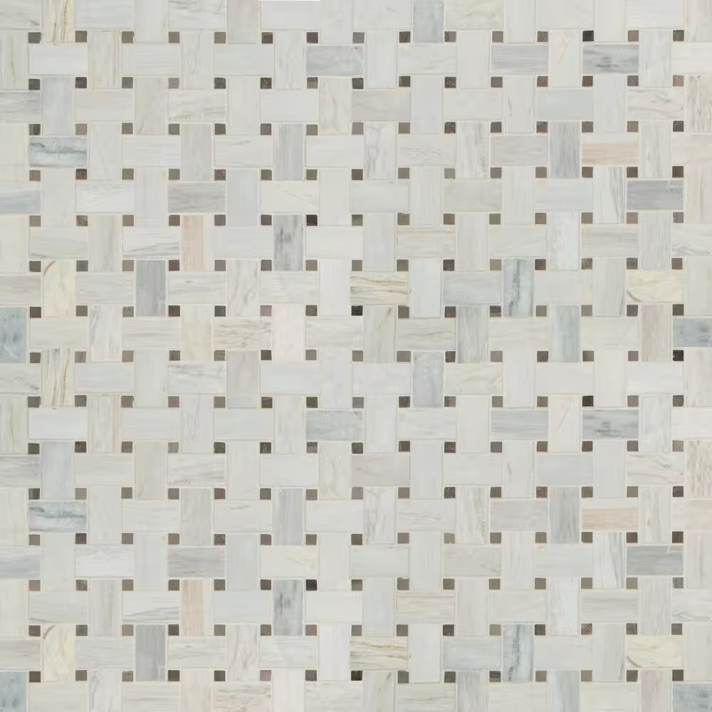 **PER PCS** Angora Basketweave 12x12 Polished Marble Mesh-Mounted Mosaic, ANGORA-BWP10MM, 9.7mm, 10pcs, 45 lbs, 10sf, Retail: $14.46/pc, FINAL PRICE: $6.99/pc + Tax