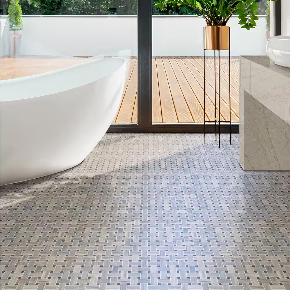 **PER PCS** Angora Basketweave 12x12 Polished Marble Mesh-Mounted Mosaic, ANGORA-BWP10MM, 9.7mm, 10pcs, 45 lbs, 10sf, Retail: $14.46/pc, FINAL PRICE: $6.99/pc + Tax