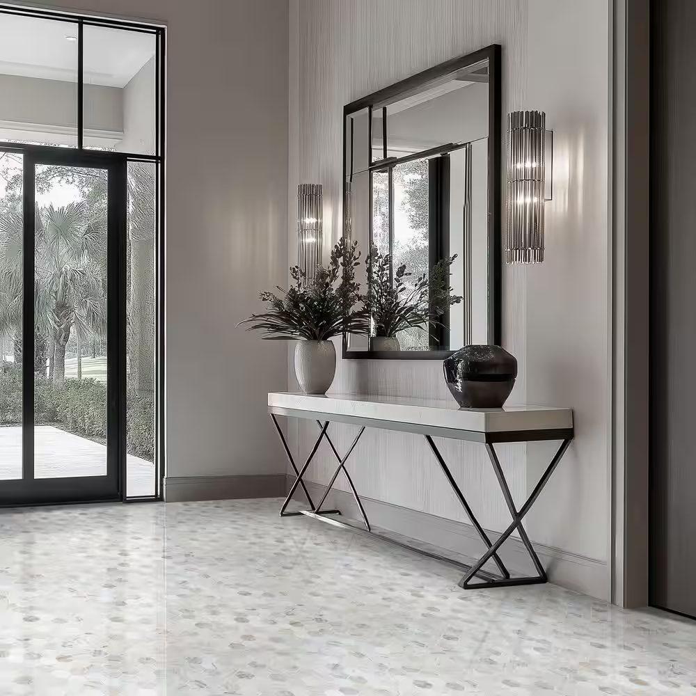 Angora 2-in Hexagon 12x12 Polished Marble Mesh-Mounted Mosaic, SMOT-ANGORA-2HEXP, 9.8sf, 10 pcs, 49 lbs, FINAL PRICE: $7.99/pc, $79.90/box + Tax