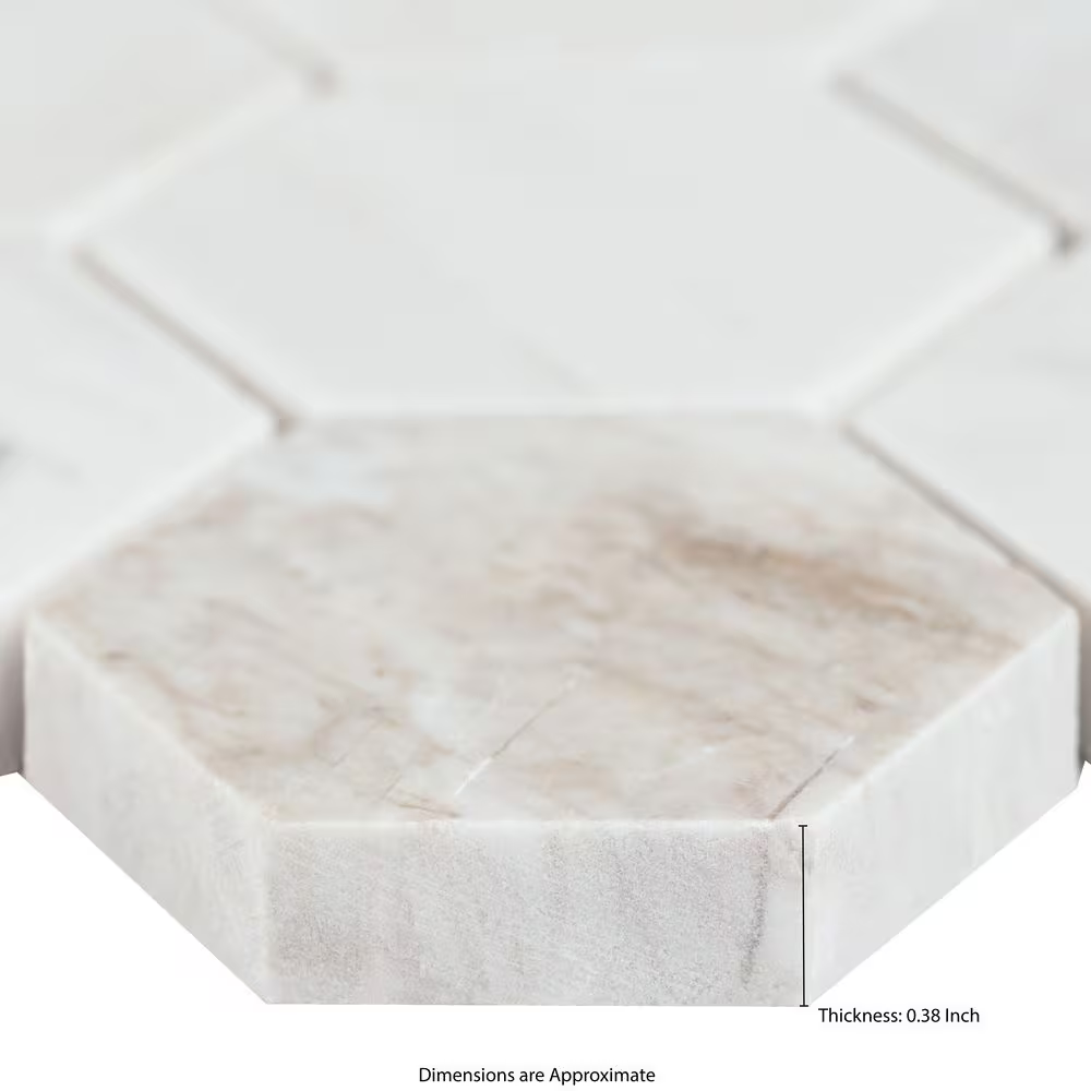 Angora 2-in Hexagon 12x12 Polished Marble Mesh-Mounted Mosaic, SMOT-ANGORA-2HEXP, 9.8sf, 10 pcs, 49 lbs, FINAL PRICE: $7.99/pc, $79.90/box + Tax