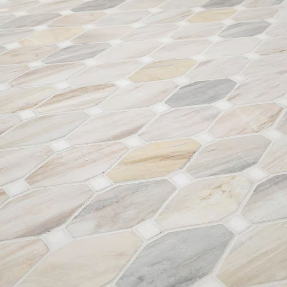 Angora Elongated Octagon 12x13 Polished Marble Mesh-Mounted Mosaic, SMOT-ANGORA-OCTELP, 10.1sf, 10 pcs, 35 lbs, FINAL PRICE: $11.99/pc, $119.90/box + Tax