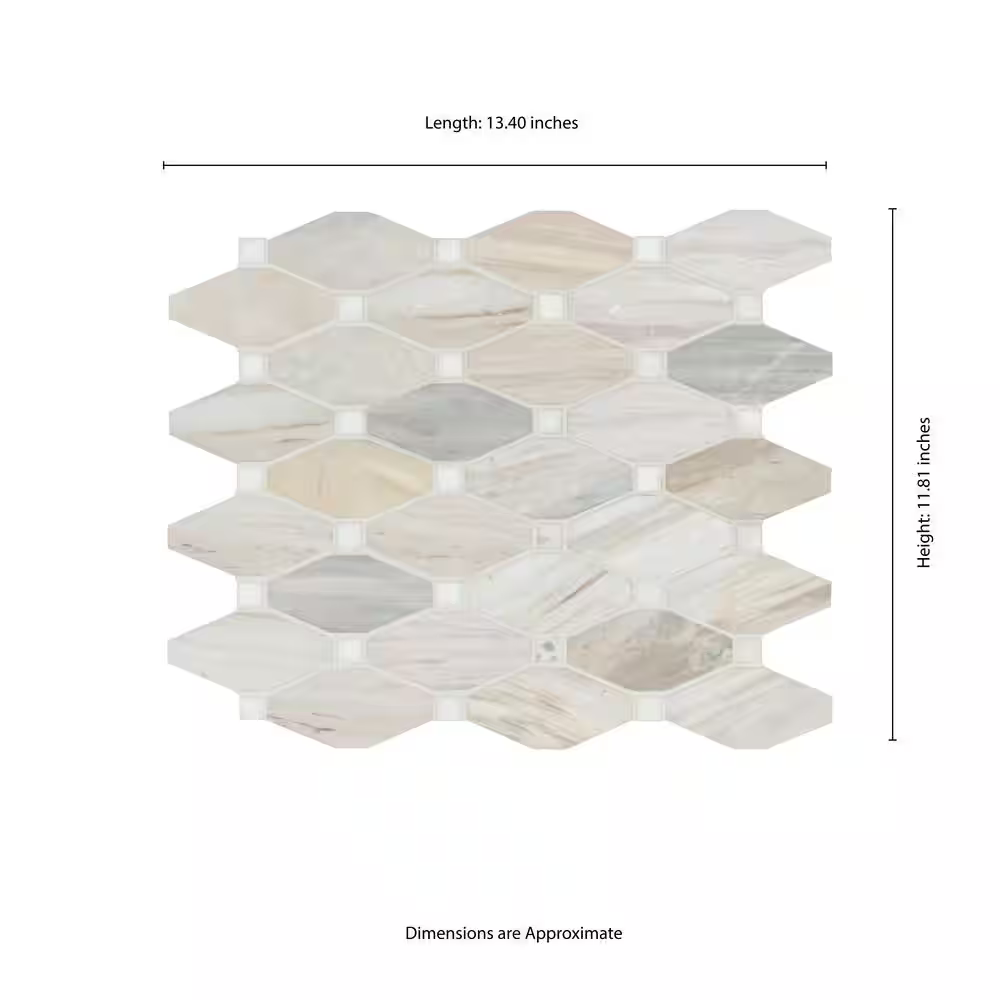 Angora Elongated Octagon 12x13 Polished Marble Mesh-Mounted Mosaic, SMOT-ANGORA-OCTELP, 10.1sf, 10 pcs, 35 lbs, FINAL PRICE: $11.99/pc, $119.90/box + Tax