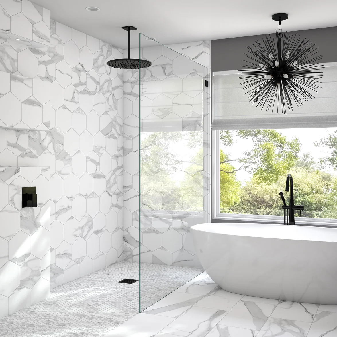 **PER BOX** Bella Tuscana Hexagon 10x11 Polished Porcelain Tile, SF220052, 8.736sf, 14pcs, 36 lbs, FINAL PRICE: $1.99/pc, $17.38/sf + Tax