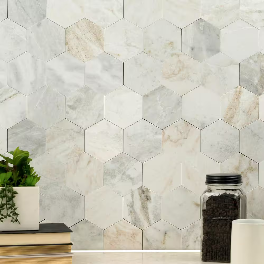 Arabescato Venato Hexagon 12x12 Marble Peel and Stick Mosaic, SMOT-PNS-ARAVEN4HEX-4MM, 16.2sf, 20 pcs, 50 lbs, FINAL PRICE: $6.49/pc, $129.80/box + Tax