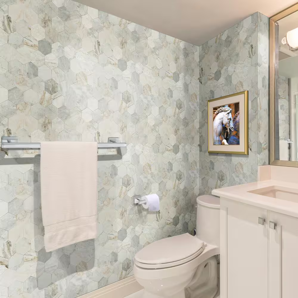 Arabescato Venato Hexagon 12x12 Marble Peel and Stick Mosaic, SMOT-PNS-ARAVEN4HEX-4MM, 16.2sf, 20 pcs, 50 lbs, FINAL PRICE: $6.49/pc, $129.80/box + Tax