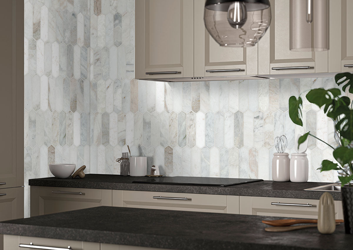 Arabescato Venato White Picket 12x12 Mosaic, Retail: $24.50/pc, 9.8 sf/bx, 10 pcs/bx, 50 lbs/bx,  FINAL PRICE: $12.99/pc, $129.90/ Box + TAX