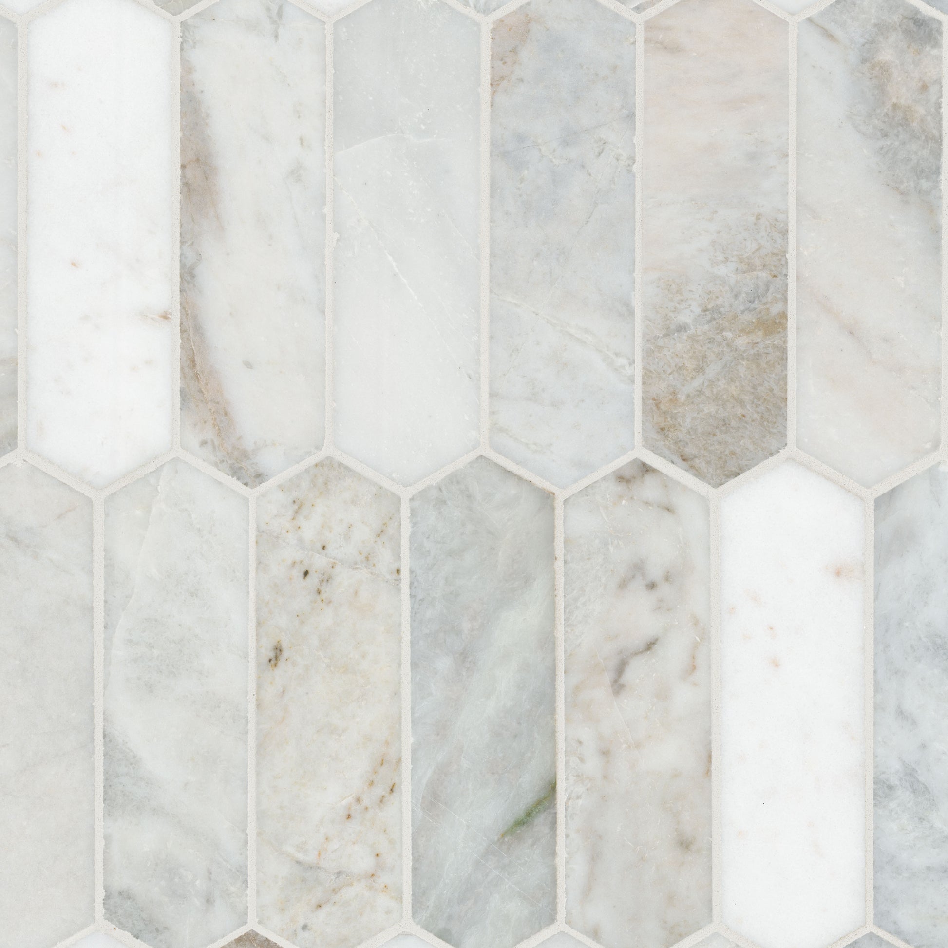 Arabescato Venato White Picket 12x12 Mosaic, Retail: $24.50/pc, 9.8 sf/bx, 10 pcs/bx, 50 lbs/bx,  FINAL PRICE: $12.99/pc, $129.90/ Box + TAX