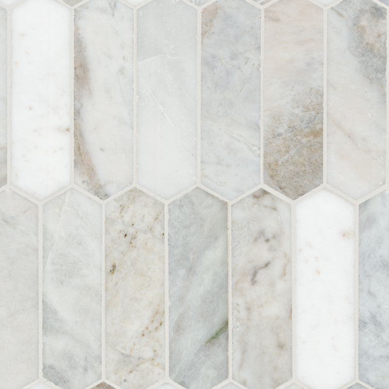 Arabescato Venato White Picket 12x12 Mosaic, Retail: $24.50/pc, 9.8 sf/bx, 10 pcs/bx, 50 lbs/bx,  FINAL PRICE: $12.99/pc, $129.90/ Box + TAX