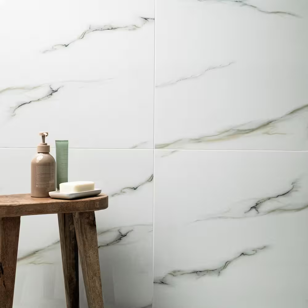 Aria Blanco 24x24 Polished Porcelain Floor and Wall Tile, 10mm, 4pcs, 70 lbs, 16sf, Retail: $2.99/sf, FINAL PRICE: $1.49/sf, $23.84/box + Tax.