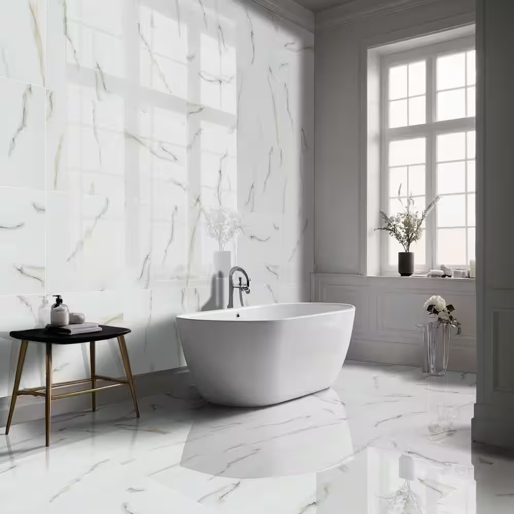 Aria Blanco 24x24 Polished Porcelain Floor and Wall Tile, 10mm, 4pcs, 70 lbs, 16sf, Retail: $2.99/sf, FINAL PRICE: $1.49/sf, $23.84/box + Tax.