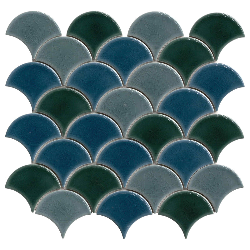 Azul Scallop Glossy 10x13 Glossy Porcelain Mosaic Tile, SMOT-PT-AZULSCAL8MM, 9.1sf, 10 pcs, mm, 34 lbs, FINAL PRICE: $3.99/pc, $39.9/box + Tax