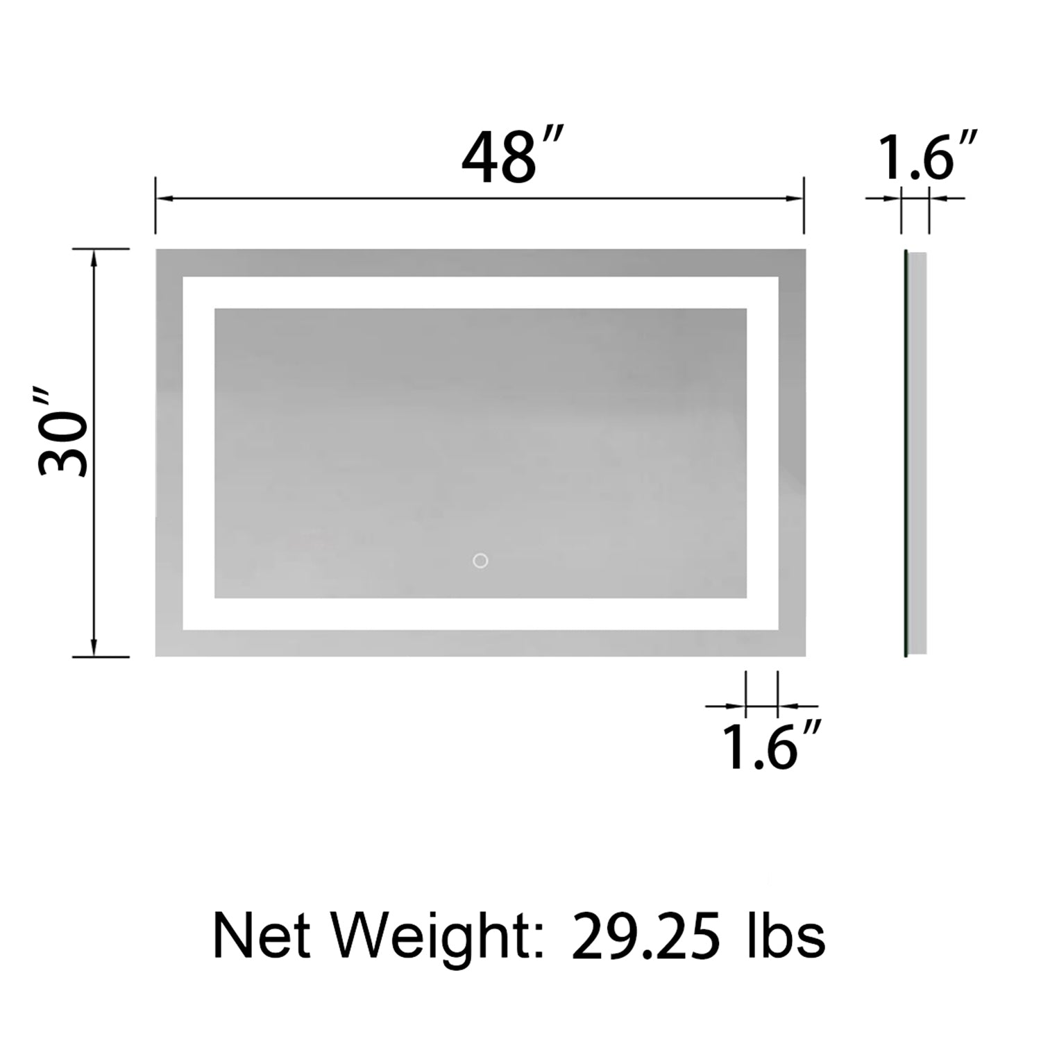 Aurora 48x30 Frameless LED Mirror With Defogger, MA024830TD