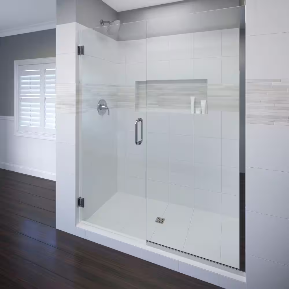 *No Hardware* Basco Celesta 46 in. x 72 in. Semi-Frameless Pivot Shower Door in Chrome with Handle, CELA9354672CLSV, MSRP: $955.88, Final Price: $249.99, CLEARANCED: $75.00 + Tax