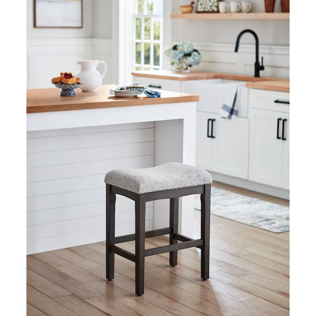 Alpine Reserve Gray 24-in H Counter height (24-in to 27-in) Saddle Seat Upholstered Wood Bar Stool, CS-1015-GR  #5744981 *HD2507, Retail: $, FINAL PRICE: $39.99 + TAX