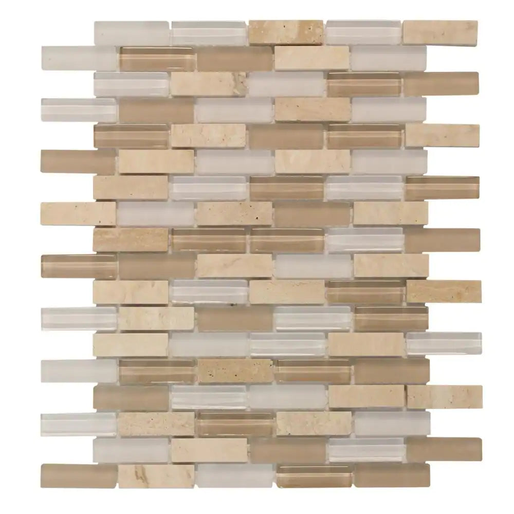 ** PER PCS ** Cottage Ridge Mini Brick Beige 9.75x11.875 Glass Travertine Mosaic, 10pcs, 8.12sf, 35 lbs, 99189, CLEARANCE: $3.99/Pc, Loc: MT3-G