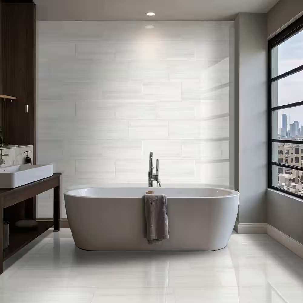 Bianco Dolomite 12x24 Polished White Minimalist Marble Look Porcelain Tile, NHDBIADOL1224P, 9.4mm, 8pcs, 59.5 lbs, 16sf, Retail: $2.29/sf, FINAL PRICE: $1.29/sf, $20.64 + Tax