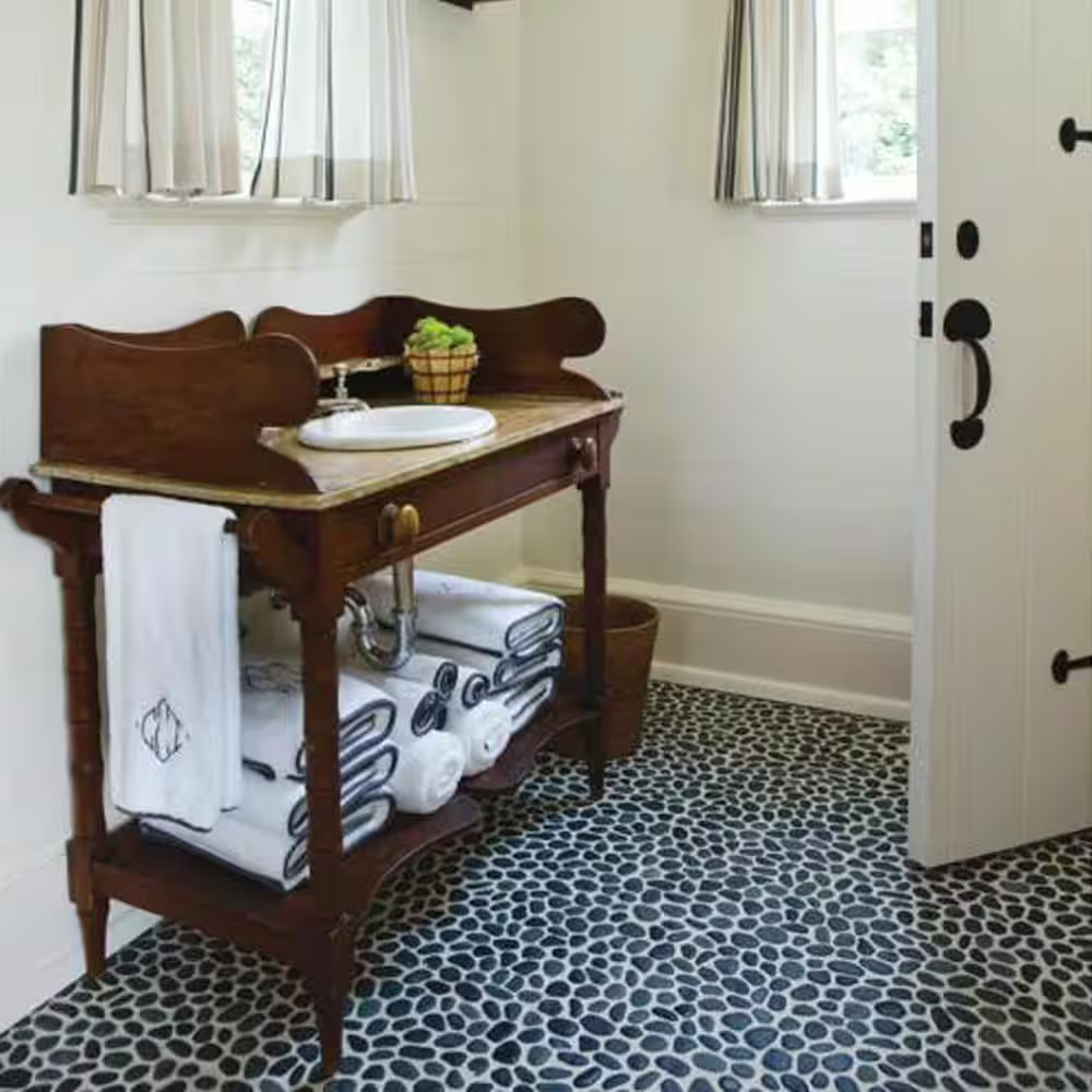 Black Mid-Polish Pebble 12x12 Stone Floor and Wall Tile Mosaic, 10.2sf, 10pcs, 45lbs, FINAL PRICE: $5.99/pc, $59.90/box + Tax