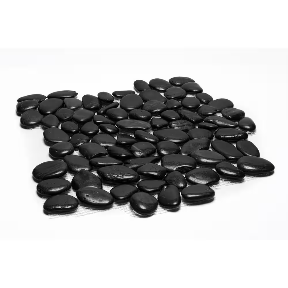 Black Mid-Polish Pebble 12x12 Stone Floor and Wall Tile Mosaic, 10.2sf, 10pcs, 45lbs, FINAL PRICE: $5.99/pc, $59.90/box + Tax