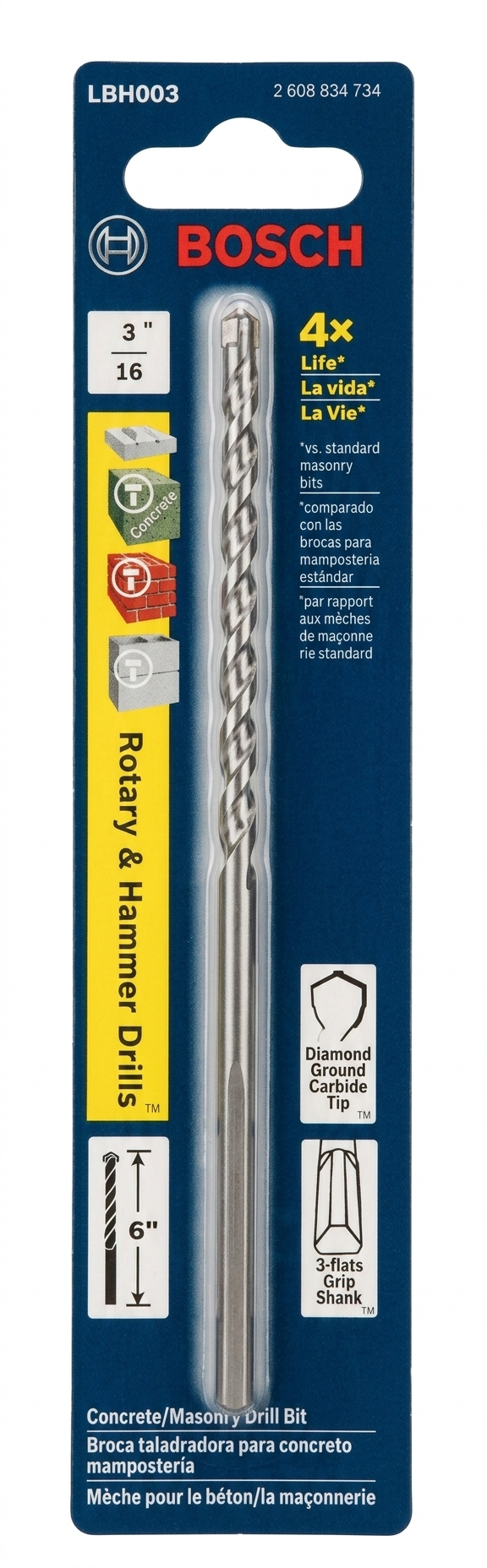 BOSCH 3/16 Hammer Drill Bit 6", LBH003