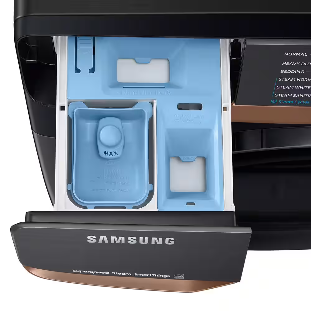 Samsung 5-cu ft High Efficiency Stackable Steam Cycle Smart Front-Load Washer (Brushed Black) ENERGY STAR