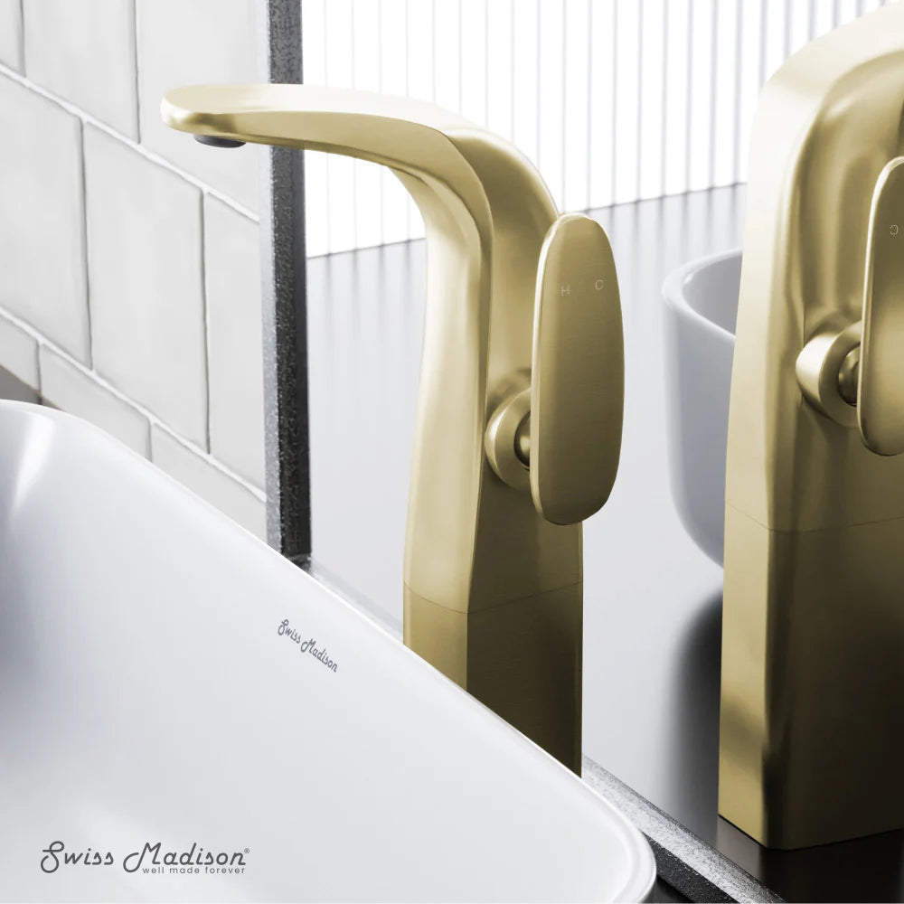 ** Scuffed 10% off $79.99 ** Swiss Madison Chateau Vessel Faucet in Brushed Gold, SM-BF01BG, MSRP: $250.39, FINAL  PRICE: $79.99 + TAX