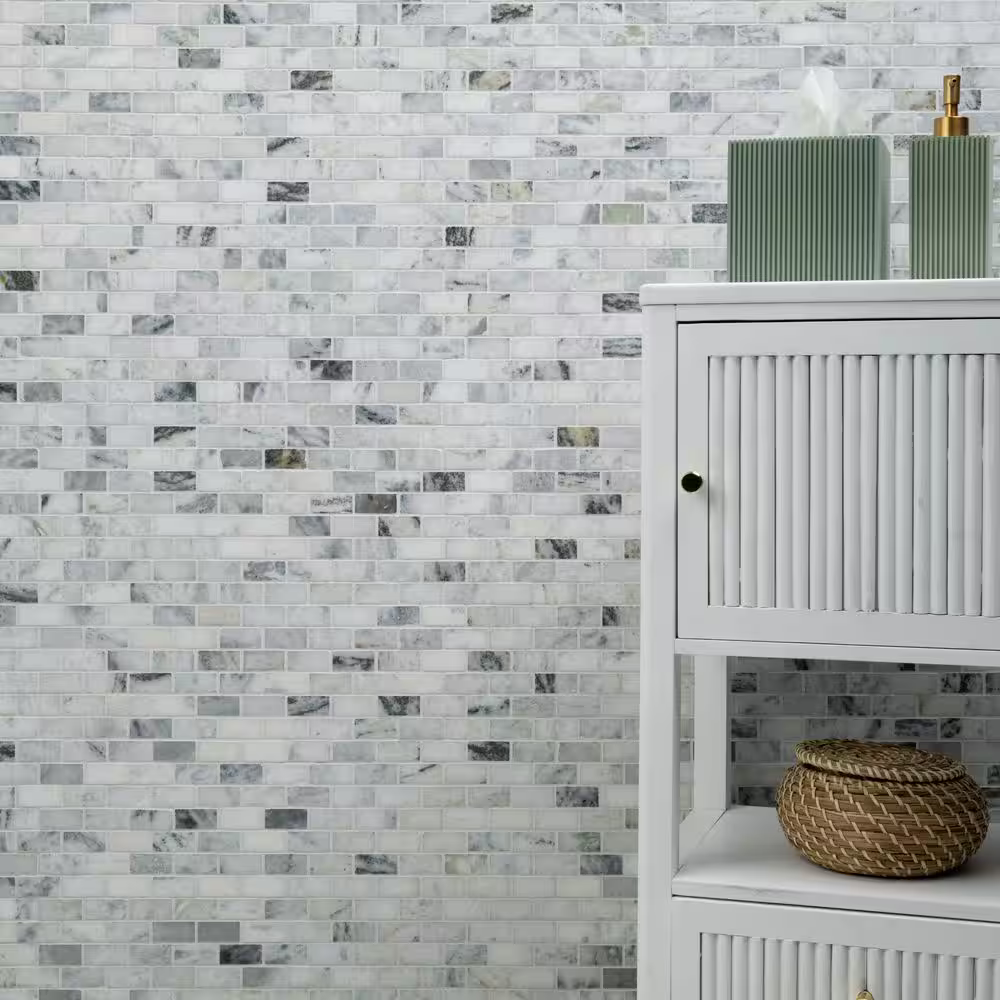 Carrara Classique Brick 12x12 Honed Marble Mesh-Mounted Mosaic, SMOT-CAR-1X2H, 9.7sf, 10 pcs, 45 lbs, FINAL PRICE: $3.99/pc, $39.90/box + Tax