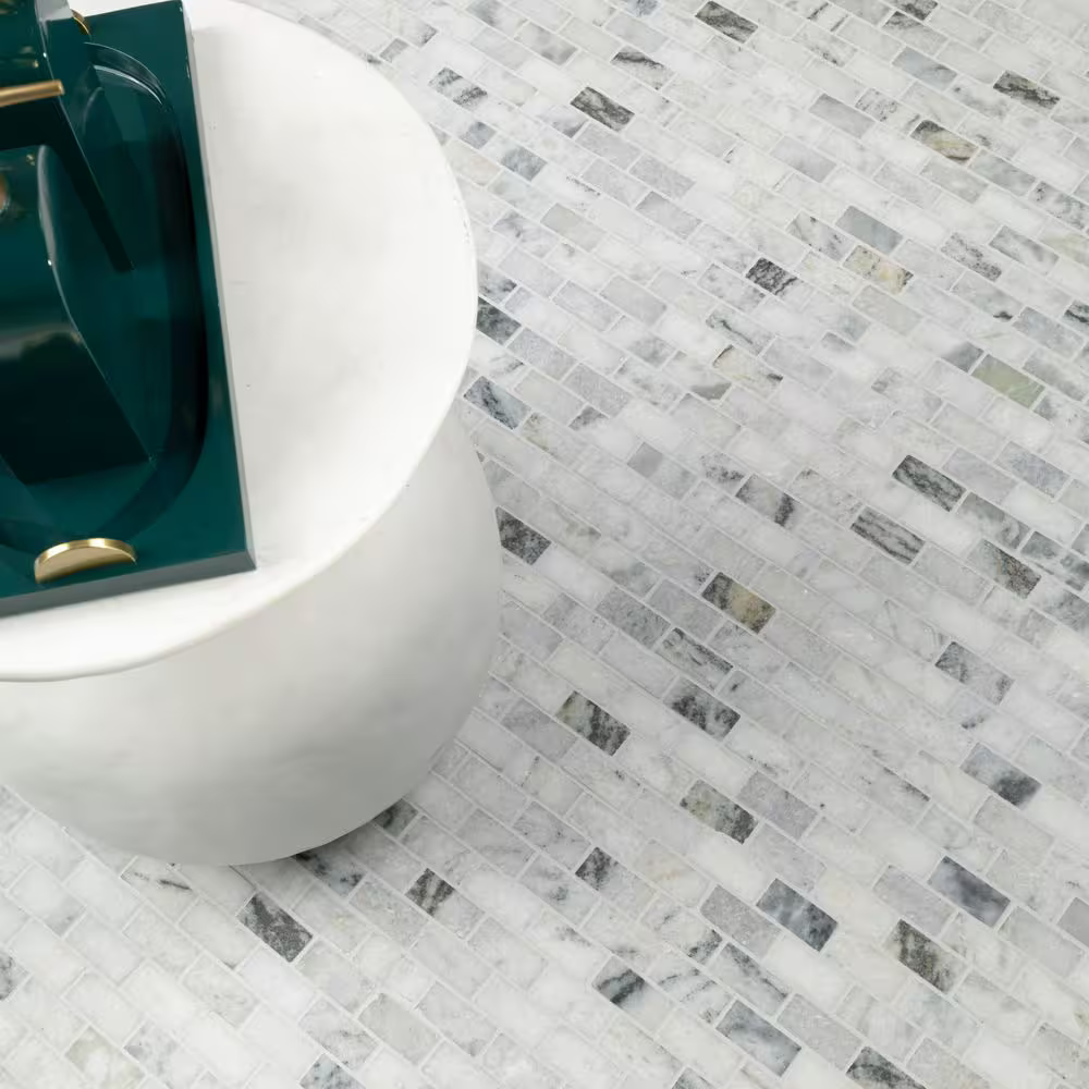Carrara Classique Brick 12x12 Honed Marble Mesh-Mounted Mosaic, SMOT-CAR-1X2H, 9.7sf, 10 pcs, 45 lbs, FINAL PRICE: $3.99/pc, $39.90/box + Tax