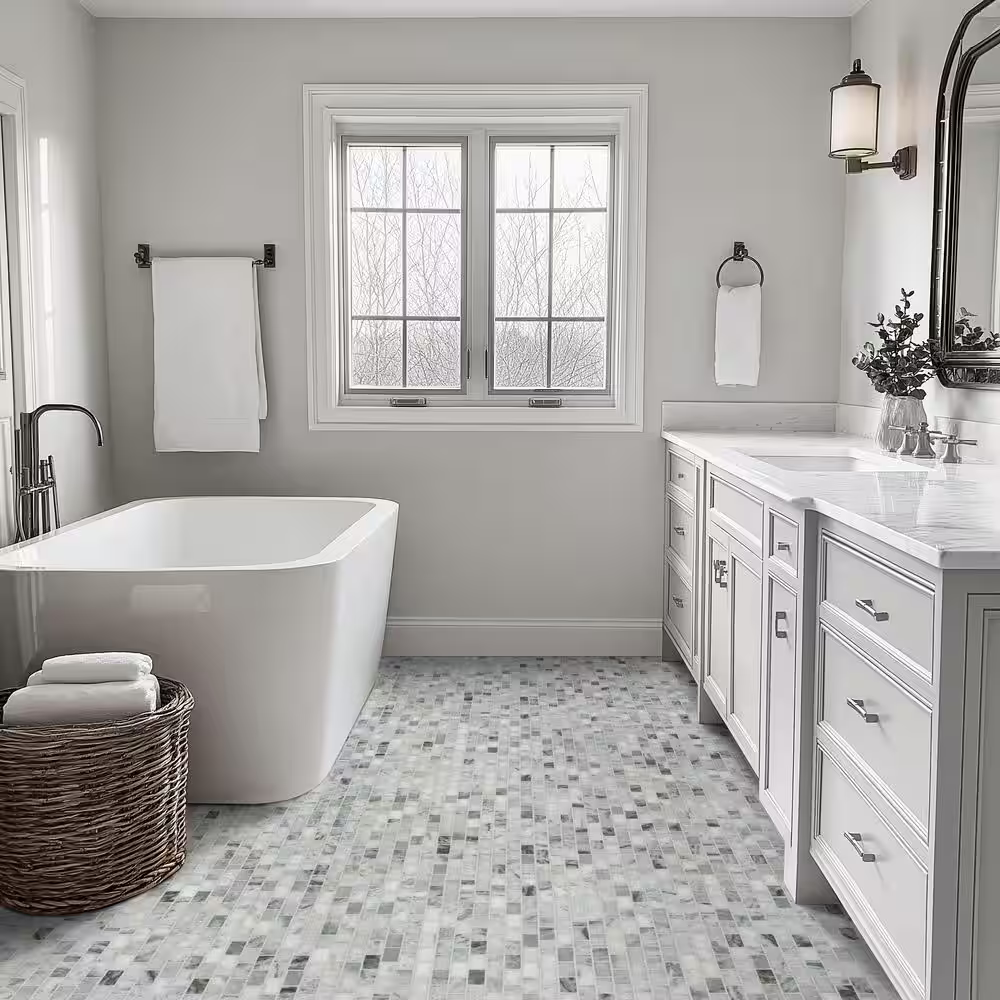 Carrara Classique Brick 12x12 Honed Marble Mesh-Mounted Mosaic, SMOT-CAR-1X2H, 9.7sf, 10 pcs, 45 lbs, FINAL PRICE: $3.99/pc, $39.90/box + Tax