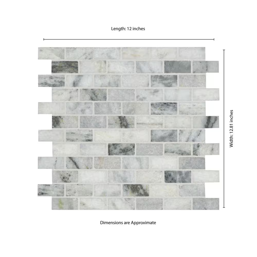 Carrara Classique Brick 12x12 Honed Marble Mesh-Mounted Mosaic, SMOT-CAR-1X2H, 9.7sf, 10 pcs, 45 lbs, FINAL PRICE: $3.99/pc, $39.90/box + Tax