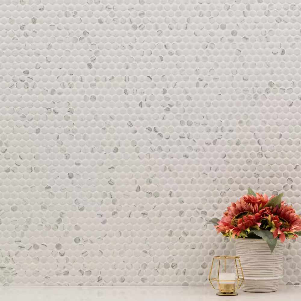 Carrara Penny Round 11x12 Matte Porcelain Floor and Wall Mosaic, SMOT-PT-PENRD-CARM, 14.4sf, 15 pcs, 31 lbs, FINAL PRICE: $4.99/pc, $74.85/box + Tax