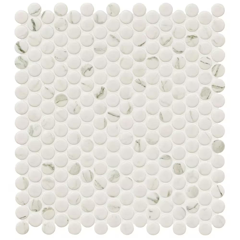 Carrara Penny Round 11x12 Matte Porcelain Floor and Wall Mosaic, SMOT-PT-PENRD-CARM, 14.4sf, 15 pcs, 31 lbs, FINAL PRICE: $4.99/pc, $74.85/box + Tax