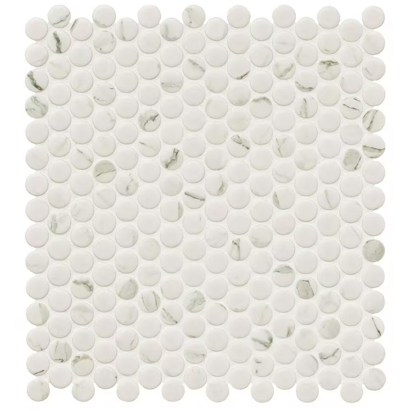 Carrara Penny Round 11x12 Matte Porcelain Floor and Wall Mosaic, SMOT-PT-PENRD-CARM, 14.4sf, 15 pcs, 31 lbs, FINAL PRICE: $4.99/pc, $74.85/box + Tax
