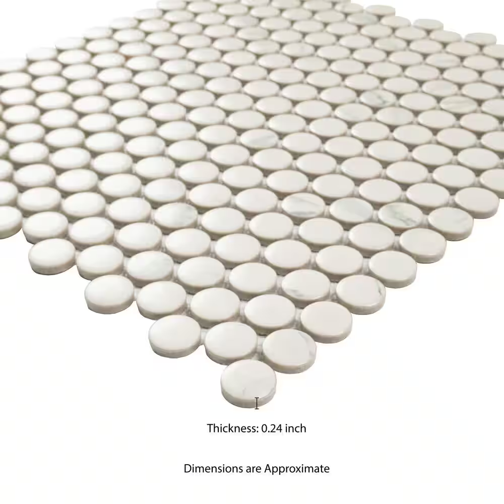 Carrara Penny Round 11x12 Matte Porcelain Floor and Wall Mosaic, SMOT-PT-PENRD-CARM, 14.4sf, 15 pcs, 31 lbs, FINAL PRICE: $4.99/pc, $74.85/box + Tax