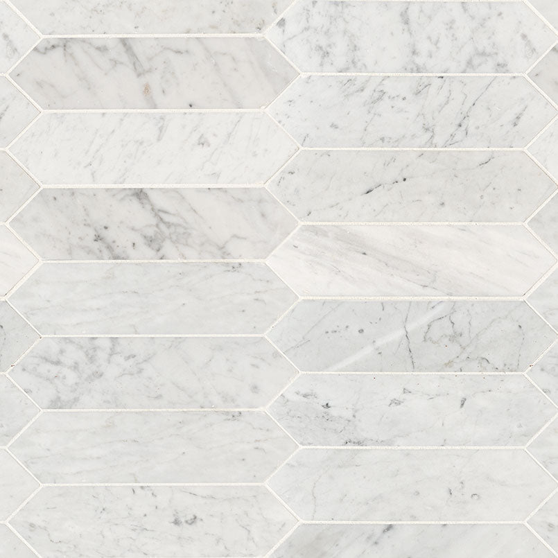 **PER PC** Carrara White Picket Honed 3x12 Mosaic, 8.9sf, 10 pcs, 50 lbs, Retail: $14.73/pc, FINAL PRICE: $5.99/pc