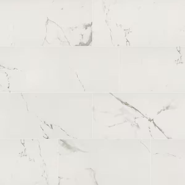 **PER BOX** Carrara White 12x24 Polished Tile, NHDCARWHI1224, 8.89mm, 16sf, 8pcs, 65lbs, FINAL PRICE: $1.19/sf, $19.04/bx