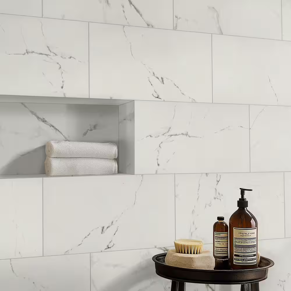 Carrara White 12x24 Matte Porcelain Marble Look Floor and Wall Tile, NHDCARWHITE1224-N, 16sf, 8 pcs, 8.89mm, 65 lbs, FINAL PRICE: $0.99/sf, $15.84/box + Tax