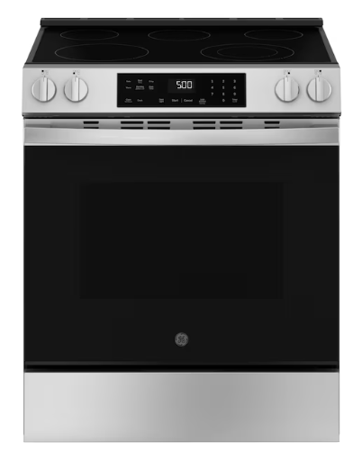 GE Crisp Mode 30-in Glass Top 5 burners 5.3-cu ft Slide-In Electric Range ( Stainless Steel )