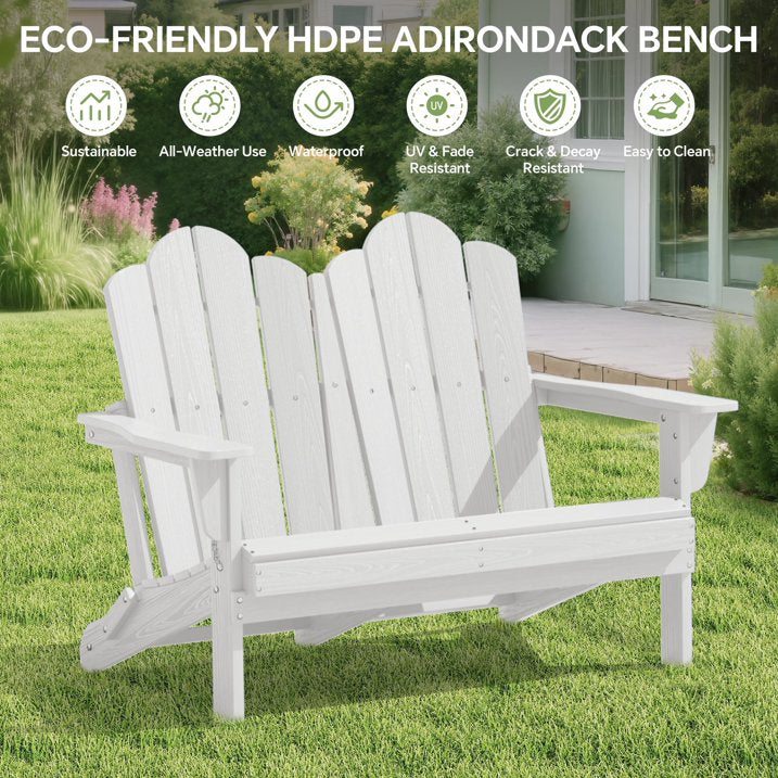 SERWALL Outdoor Bench Folding Adirondack Bench HDPE All-Weather Adirondack Loveseat for Park + Deck + Lawn + Garden, A041-093-001 *HD2509, Retail: $329.99, FINAL PRICE: $149.99 + TAX
