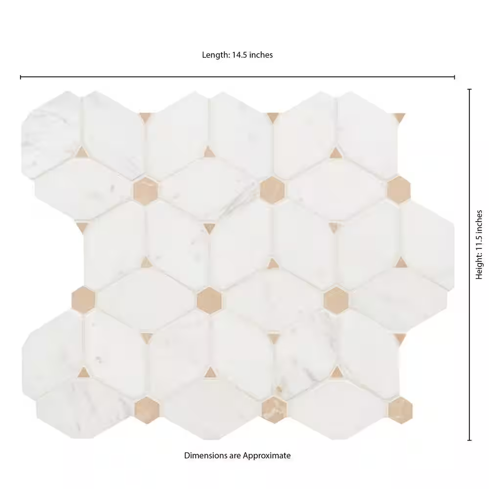 Cecily Creme 11x12 Polished Marble Mesh-Mounted Mosaic Floor and Wall Tile, SMOT-CECILY-POL10MM, 9.5sf, 10 pcs, 54 lbs, FINAL PRICE: $7.99/pc, $79.90/box + Tax