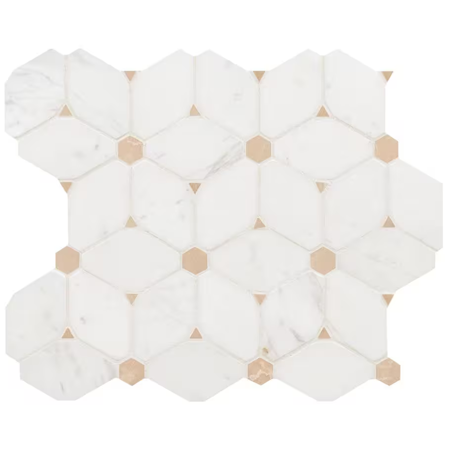 Cecily Creme 11x12 Polished Marble Mesh-Mounted Mosaic Floor and Wall Tile, SMOT-CECILY-POL10MM, 9.5sf, 10 pcs, 54 lbs, FINAL PRICE: $7.99/pc, $79.90/box + Tax