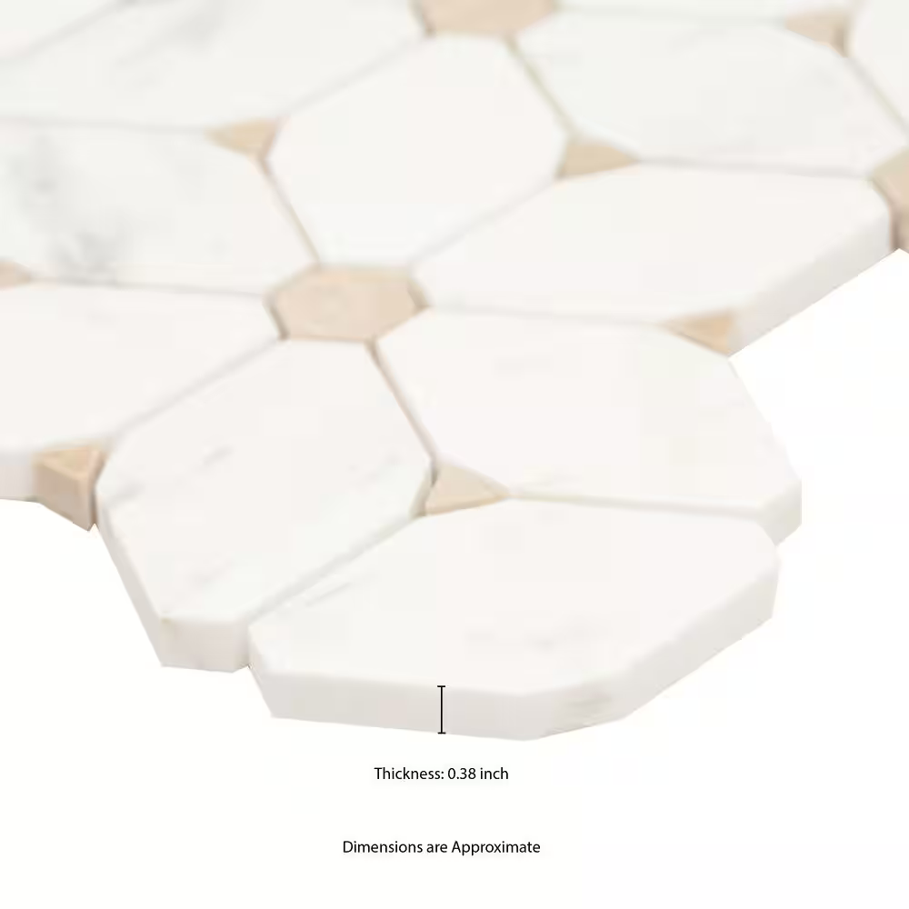 Cecily Creme 11x12 Polished Marble Mesh-Mounted Mosaic Floor and Wall Tile, SMOT-CECILY-POL10MM, 9.5sf, 10 pcs, 54 lbs, FINAL PRICE: $7.99/pc, $79.90/box + Tax