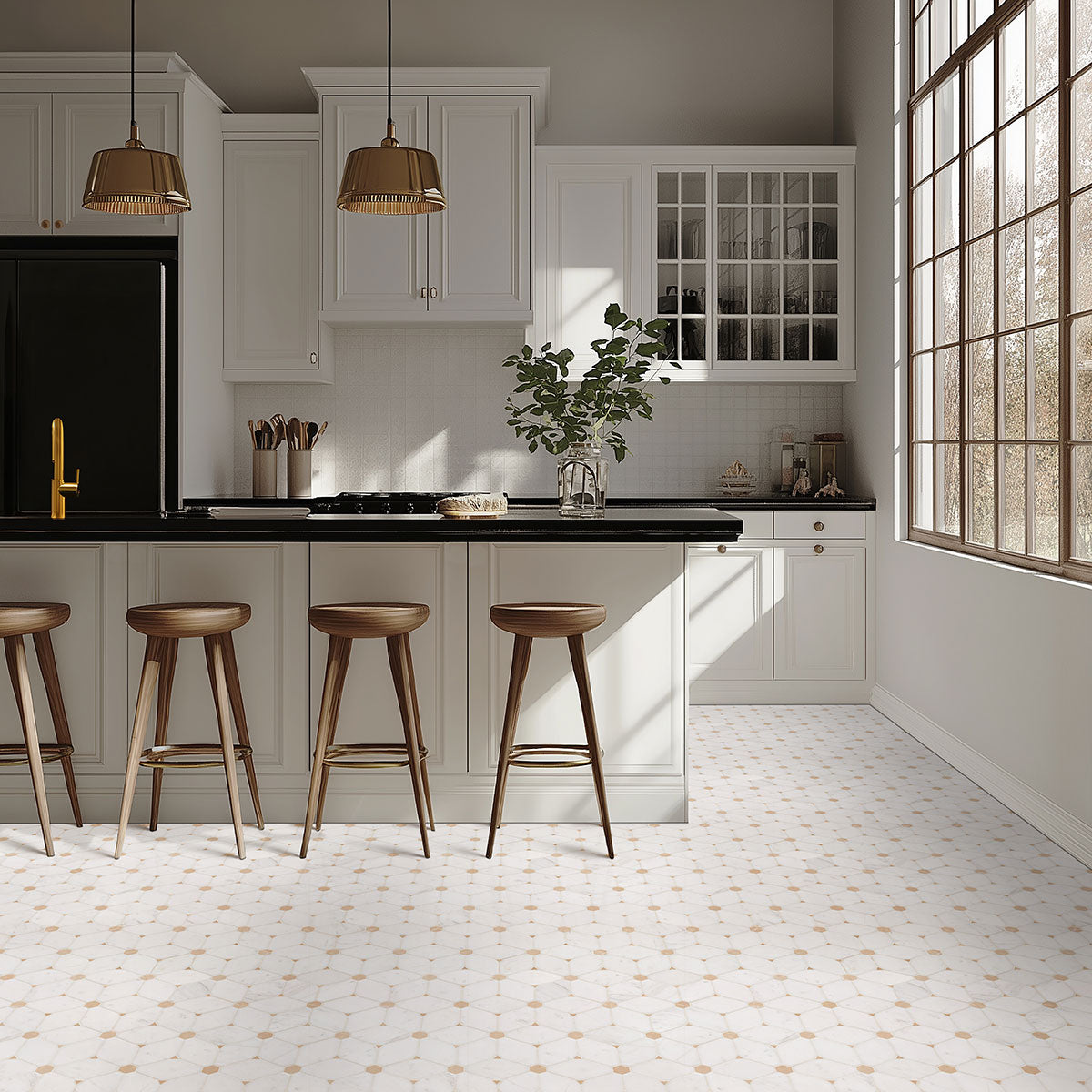 Cecily Creme 11x12 Polished Marble Mesh-Mounted Mosaic Floor and Wall Tile, SMOT-CECILY-POL10MM, 9.5sf, 10 pcs, 54 lbs, FINAL PRICE: $7.99/pc, $79.90/box + Tax